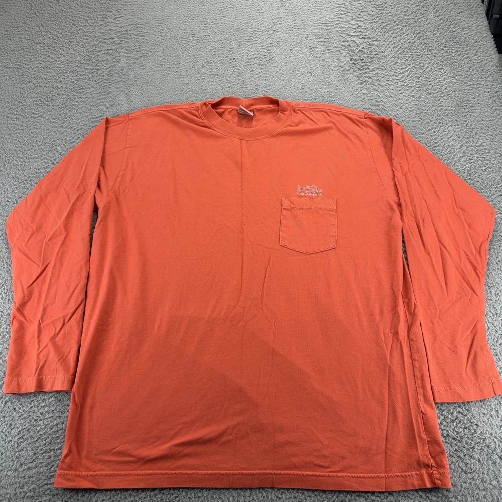 Columbia PFG Shirt Mens XXL Orange Long Sleeve Fishing Pocket Logo Cotton Tee